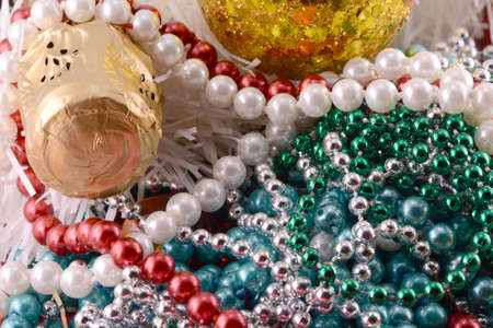 Beautiful ornaments, champagne and balls as a New Year decorationの写真素材