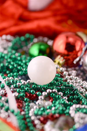 white christmas balls with diamonds set, new year decorationの写真素材