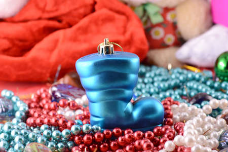blue christmas boot with gifts, new year holidayの写真素材