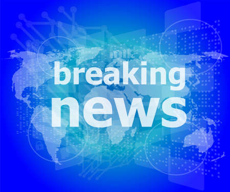 News and press concept: words breaking news on digital screenの写真素材