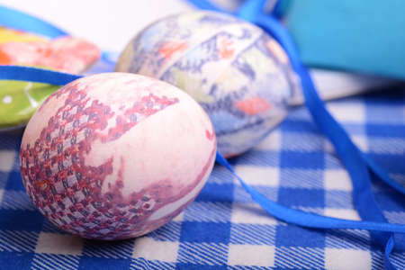 Easter setting with gift box and spring decoration