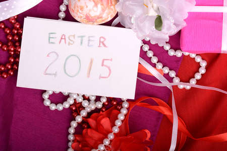 Easter setting with gift box and spring decoration