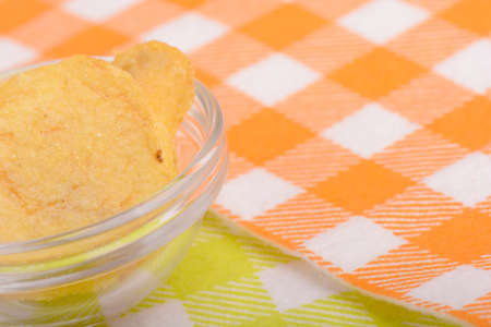 Potato chips. Close up, unhealthy food concept