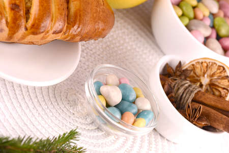 sweet cake on white plate and fruits