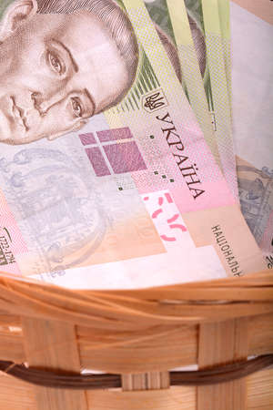 money set in a basket, ukrainian money