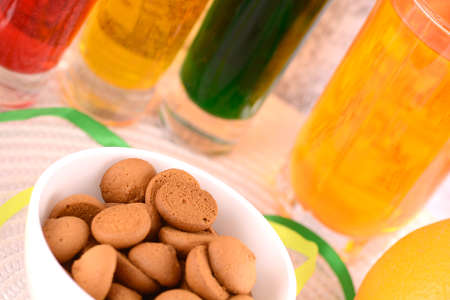 sweet cake on white plate and fruitsの写真素材