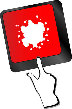 Computer keyboard with green colored enter key and blots, raster vectorのイラスト素材