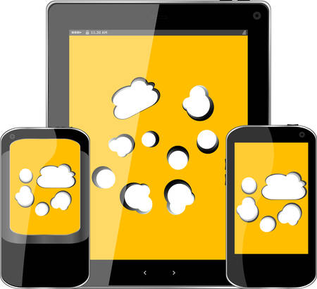 mobile smart phone and digital tablet pc with cloud on the screen vectorのイラスト素材