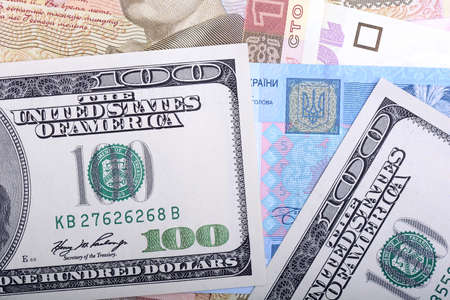 Ukrainian hryvnia and the american dollarsの写真素材
