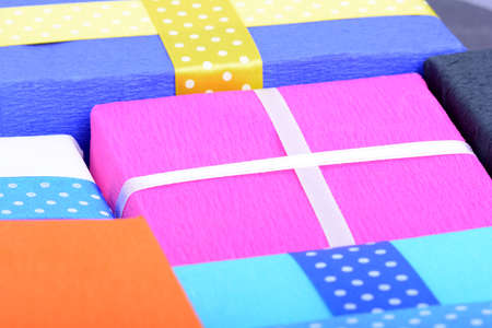 bright gifts with ribbons, holiday invitation card