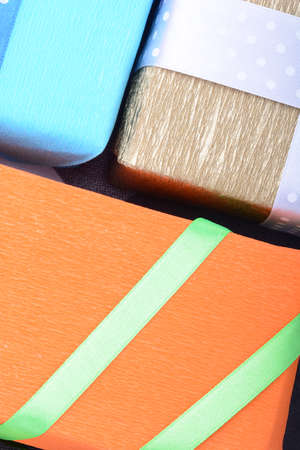 bright gifts with ribbons, holiday invitation card
