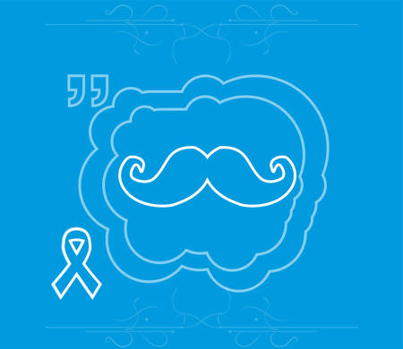Prostate cancer ribbon awareness on blue background. white ribbon with mustache. Graves Disease, vector illustrationのイラスト素材
