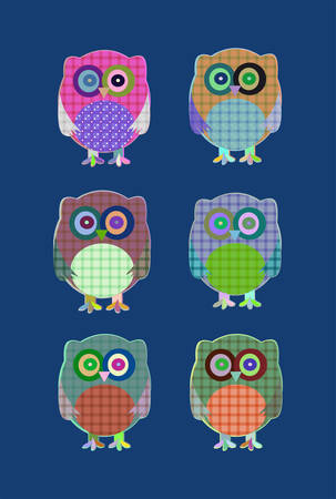 vector textile owls icon setのイラスト素材