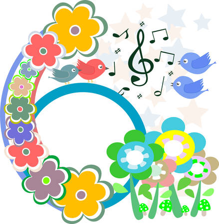 Bird on the flowering branch. vector illustrationのイラスト素材