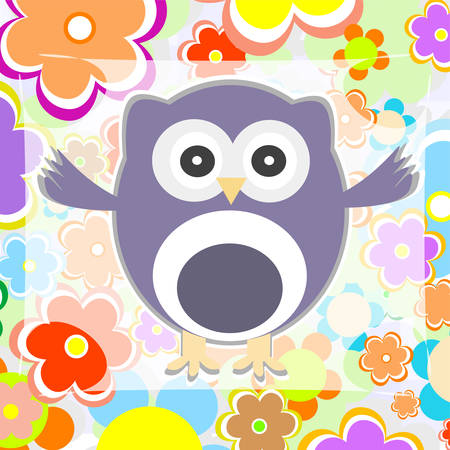 cute summer background owl with flower vector illustrationのイラスト素材
