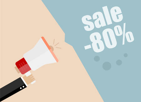 Sale. Businessman hand holding a megaphone, News and speech bubble, vectorのイラスト素材
