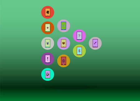 Social media network. Connected symbols for interactive, market, digital, communicate, connect, global concepts. Background with circles, lines and integrate flat icons.の写真素材