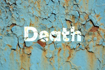 death word print on the grunge metallic wallの写真素材