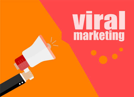 flat design business concept. viral marketing. Digital marketing business man holding megaphone for website and promotion banners.の写真素材