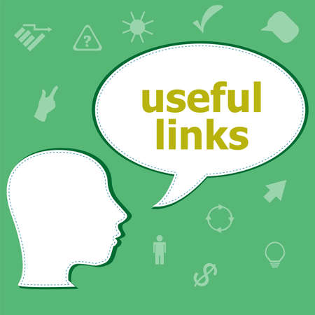 Text useful links on digital background. Information concept . Head with speech bubbleの写真素材