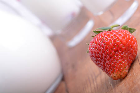 fresh strawberry milk in a glass. close upの写真素材