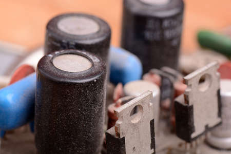 close-up of old electronic circuit board with processorの写真素材