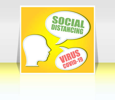 Social distancing. The silhouette of a head and speech bubble. Word Cloud on theme Coronavirus....