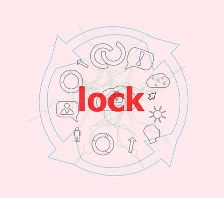 Text Lock. Security concept . Flat outline linear Infographicの写真素材