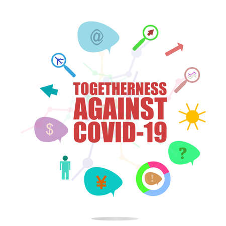 Togetherness Against Covid-19 Coronavirus. Pandemic medical concept. Sign caution coronavirus. Stop corona virus nowの写真素材