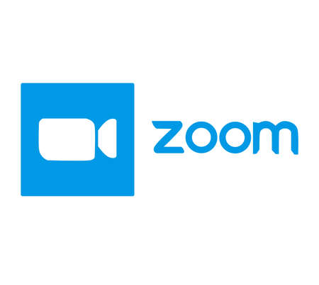 Zoom logo video conference application. Blue camera icon. Zoom app logo. Live media streaming...