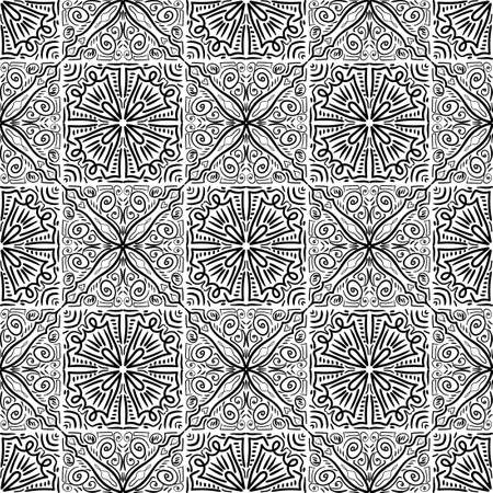 Seamless abstract pattern. Black and white colors. Hand drawn vector background. Trendy seamless mandala, fabric texture, wrapping.のイラスト素材