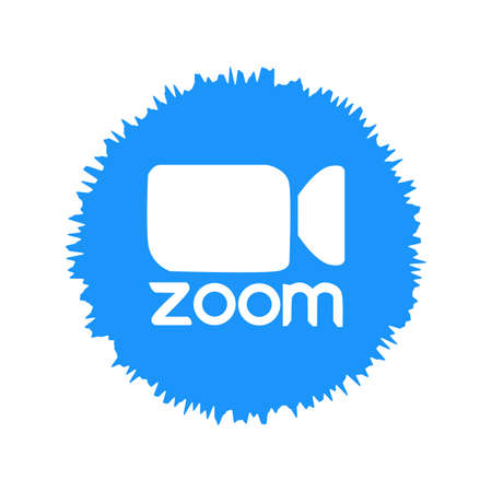 Zoom logo video conference application. Blue camera icon. Zoom app logo. Live media streaming...