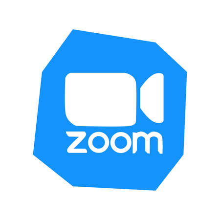 Zoom logo video conference application. Blue camera icon. Zoom app logo. Live media streaming application . Kharkiv, Ukraine - October, 2020のeditorial素材