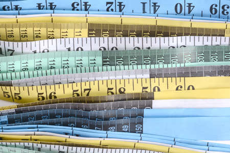 Measuring tape. Top view of measuring tape set close upの写真素材