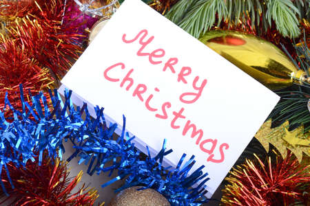 New Year and Christmas with balls and gifts. New year invitation card. Merry Christmas greeting decoration hoiliday card.の写真素材