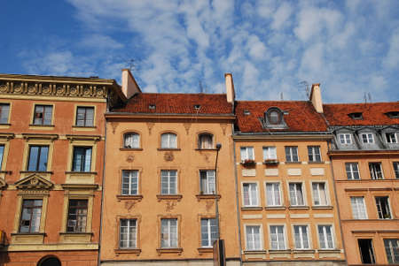 Warsaw down town. Old city district. Facades of the buildings on Rynek square.の写真素材