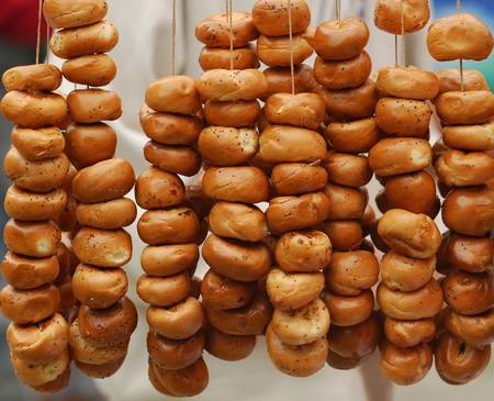 Bagels in the street shop.の写真素材