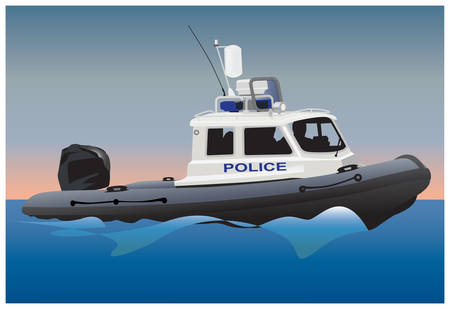 Police coast guard motor boat on water surface. color illustration.のイラスト素材
