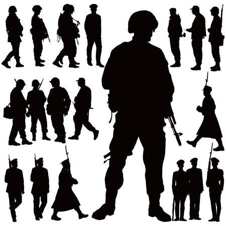 Soldiers and policeman vector illustration collection. Twenty people.のイラスト素材