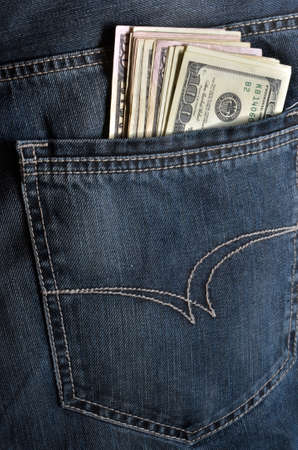 Jeans pocket with few hundreds american dollars 