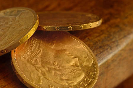 Few swiss golden coins from last centuryの写真素材