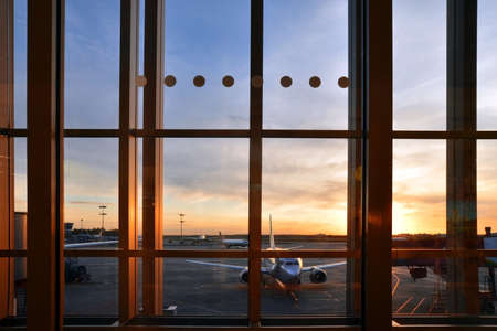 Sheremetyevo International Airport in Moscow  View through window のeditorial素材
