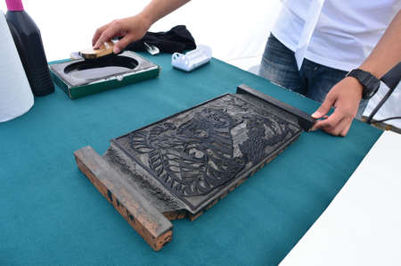 Traditional black ink printing from woodcut  in Koreaの写真素材