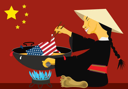 Vector illustration about new custom regulations in China against goods from USA. Chinese point of view.のイラスト素材