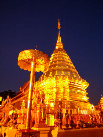 Doi Suthep Temple with Golden Lightの写真素材