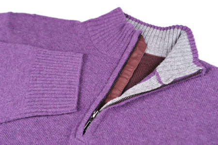 Closeup of purple sweater isolated on whiteの写真素材