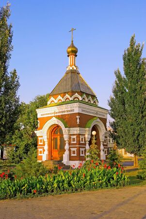 Old  small  orthodox chapel of St. Alexis, Samara, Russiaの写真素材