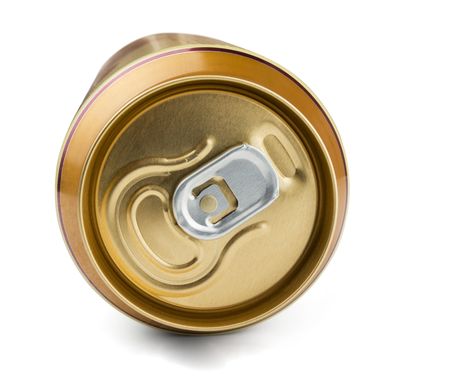 Top of golden aluminum  drink can  isolated on whiteの写真素材