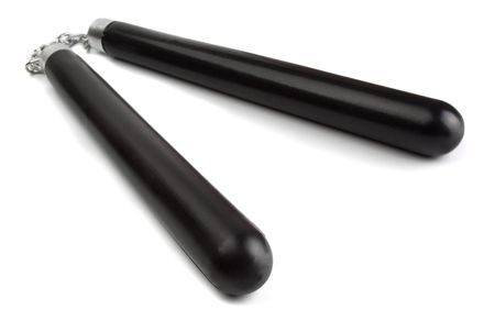 Black fighting nunchaku isolated on whiteの写真素材