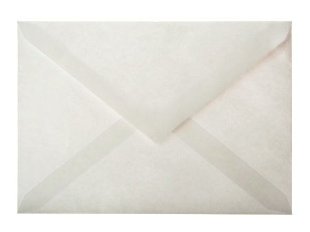 Back side of white paper envelope isolated on white  の写真素材